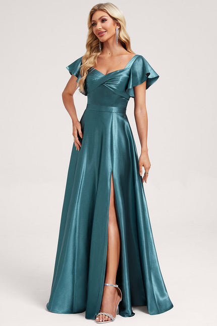 Robe Demoiselle D'Honneur Satin Vert Émeraude - gallery 2