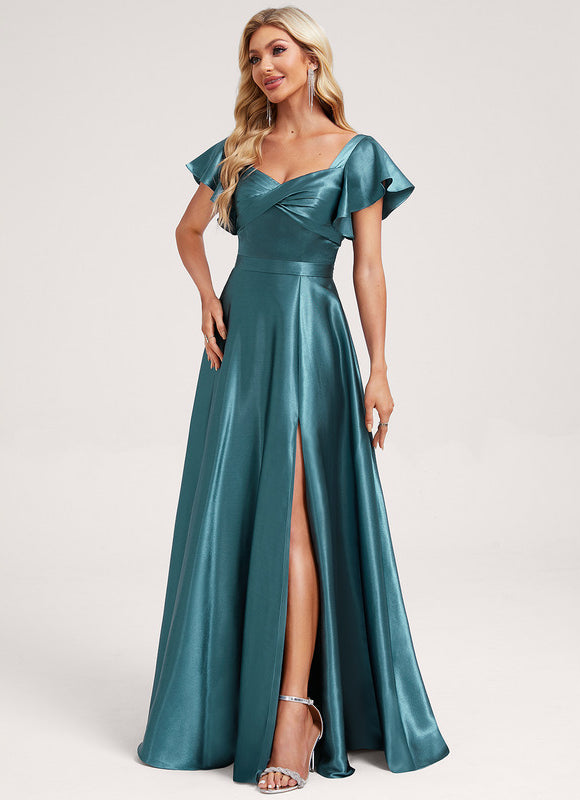 Robe Demoiselle D'Honneur Satin Vert Émeraude - gallery 2