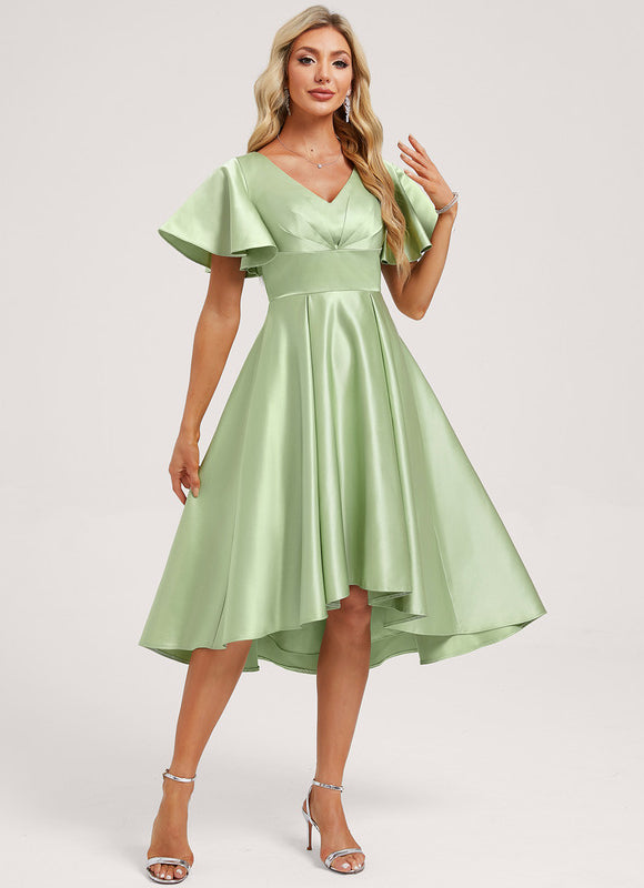 Robe Demoiselle D'Honneur Asymétrique Vert Tendre - gallery 2