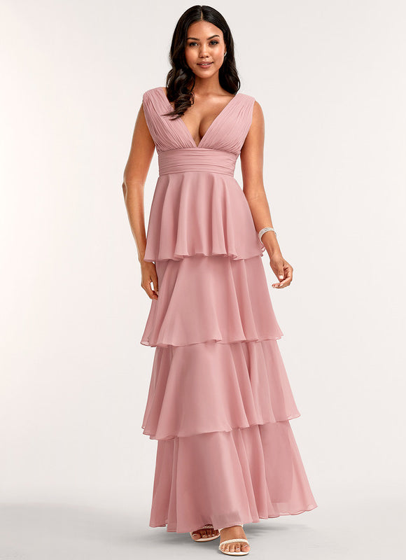 Robe Demoiselle D'Honneur Mousseline Beige - gallery 1