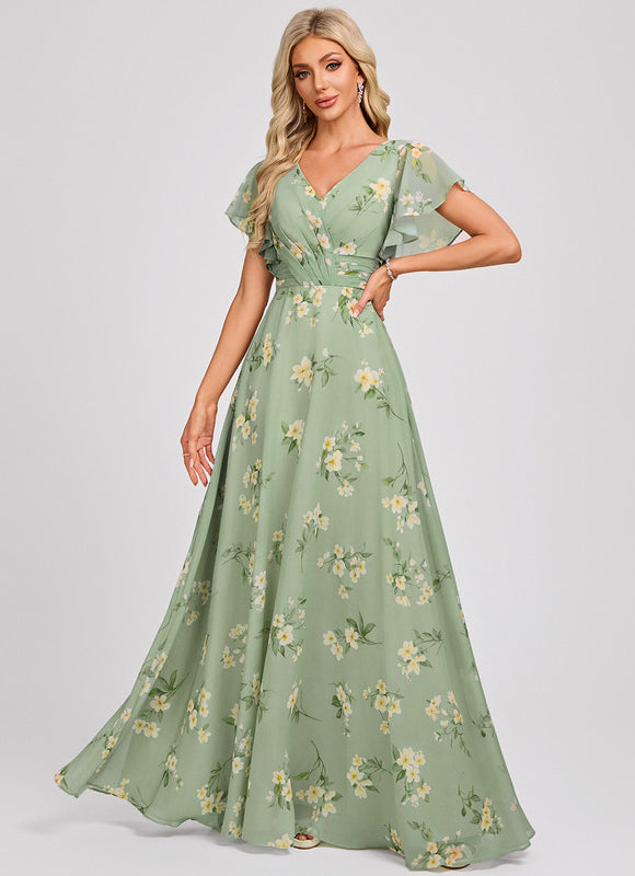 Robe Demoiselle D'Honneur À Volants Rose Pâle - gallery 2