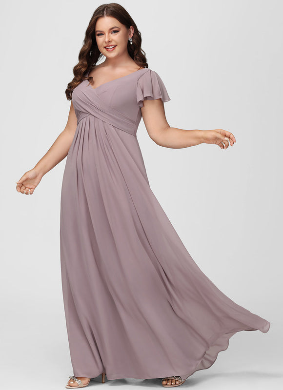 Robe Demoiselle D'Honneur À Volants Rose Pâle - gallery 4