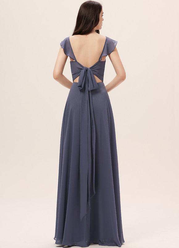 Robe Demoiselle D'Honneur Mousseline Beige - gallery 3