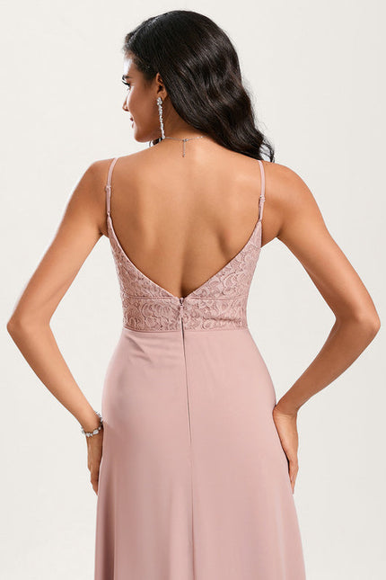 Robe Demoiselle D'Honneur Fluide Rose Pâle - gallery 5