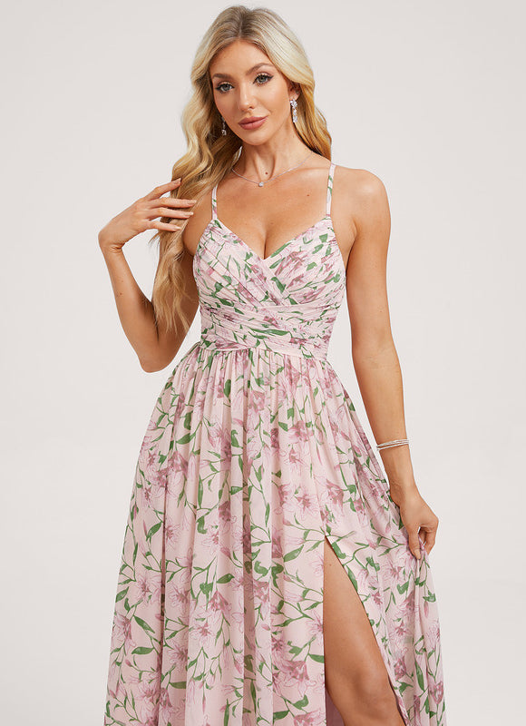 Robe Demoiselle D'Honneur Mousseline Beige - gallery 3