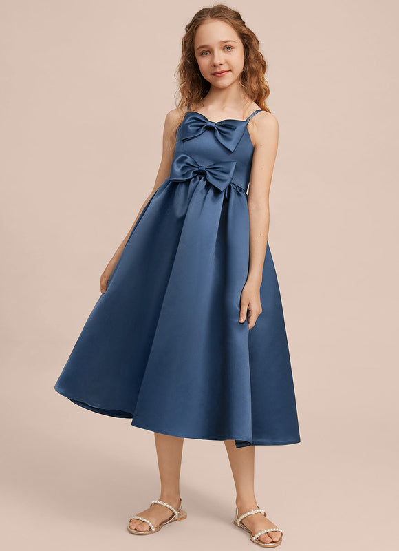 Robe Demoiselle D'Honneur Bleu Satin Élégant - gallery 1