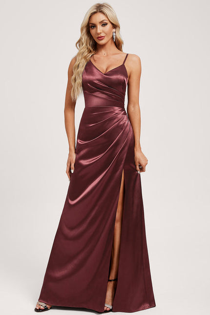 Robe Demoiselle D'Honneur Satinée Bourgogne - gallery 2