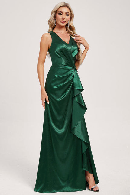 Robe Demoiselle D'Honneur Éclat Vert Satiné - gallery 1