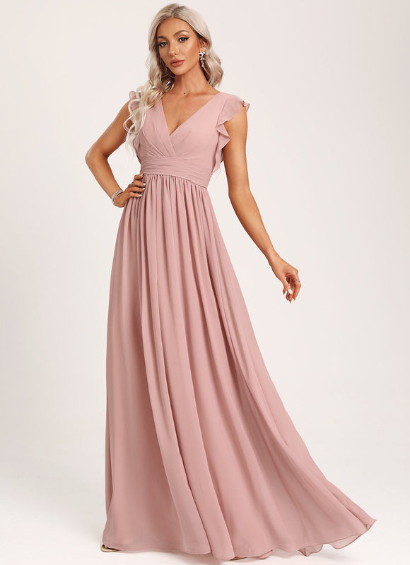 Robe Demoiselle D'Honneur À Volants Rose Pâle - gallery 5