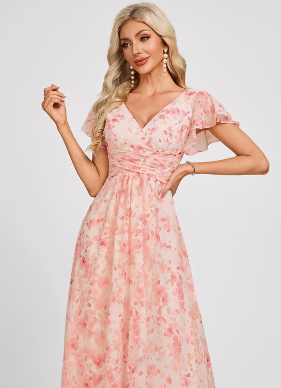 Robe Demoiselle D'Honneur À Volants Rose Pâle - gallery 4