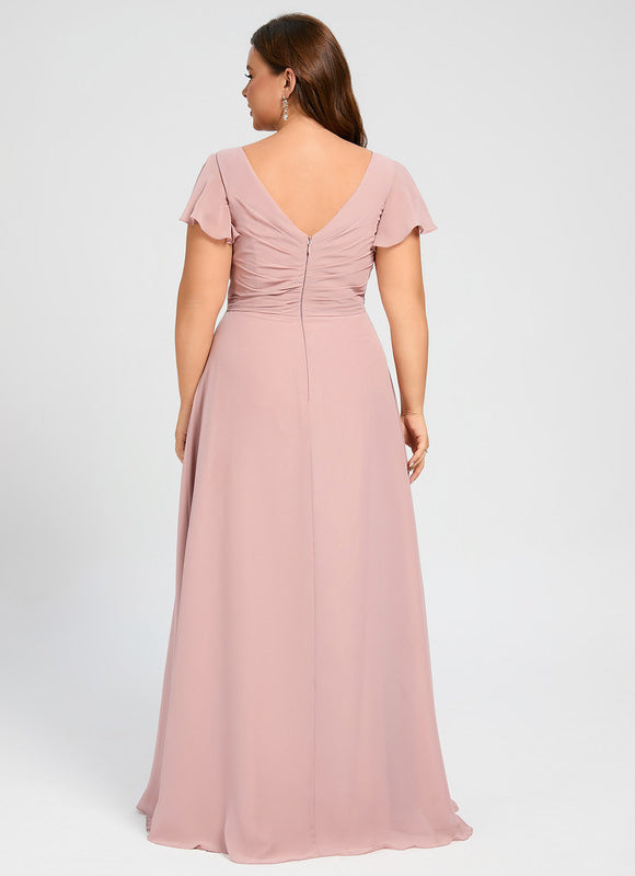 Robe Demoiselle D'Honneur À Volants Rose Pâle - gallery 6