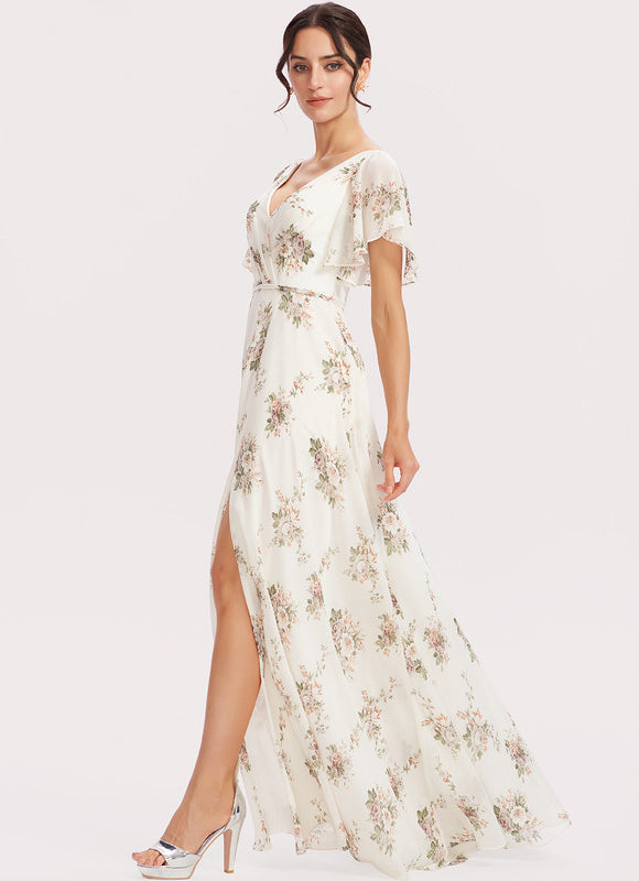 Robe Demoiselle D'Honneur Mousseline Beige - gallery 1