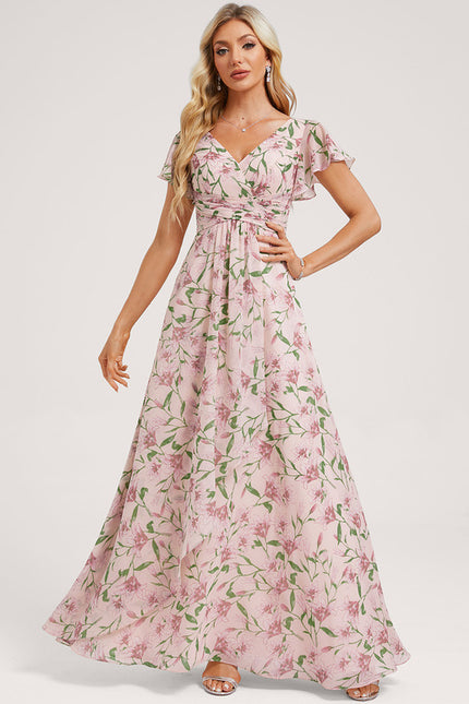 Robe Demoiselle D'Honneur À Volants Rose Pâle