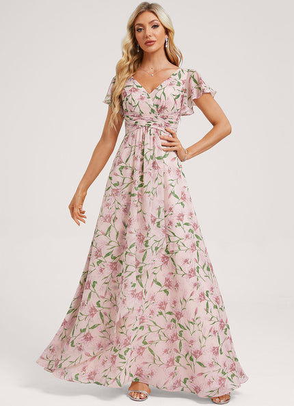 Robe Demoiselle D'Honneur À Volants Rose Pâle