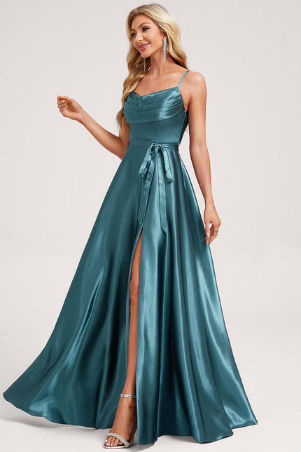 Robe Demoiselle D'Honneur Satin Émeraude Élégante - gallery 2