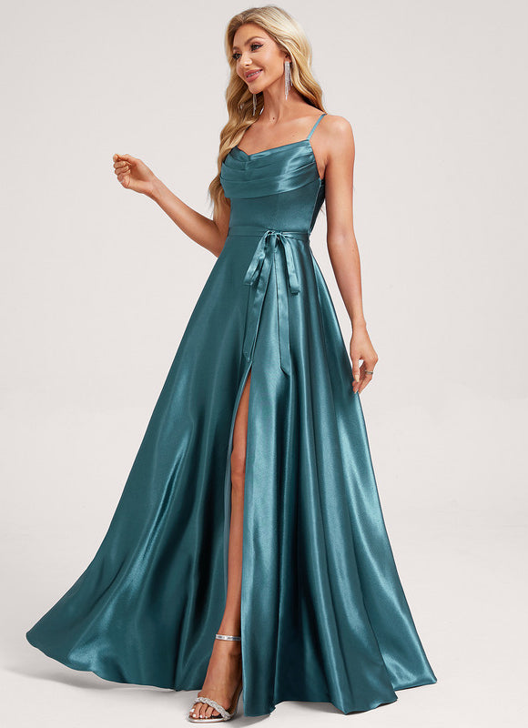 Robe Demoiselle D'Honneur Satin Émeraude Élégante - gallery 2