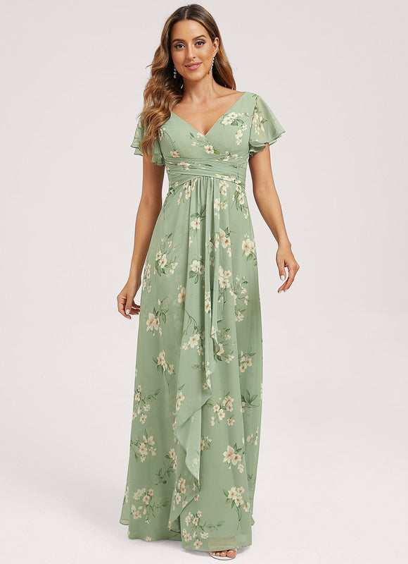 Robe Demoiselle D'Honneur À Volants Rose Pâle - gallery 1