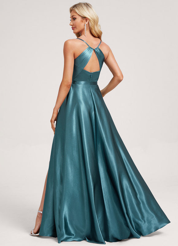 Robe Demoiselle D'Honneur Satin Émeraude Élégante - gallery 5