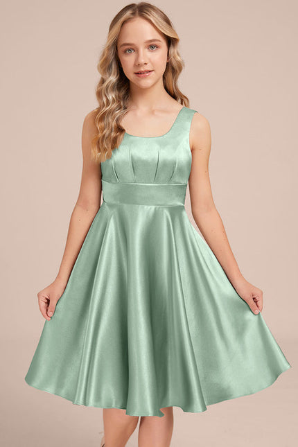 Robe Demoiselle D'Honneur Satinée Verte Douce - gallery 3