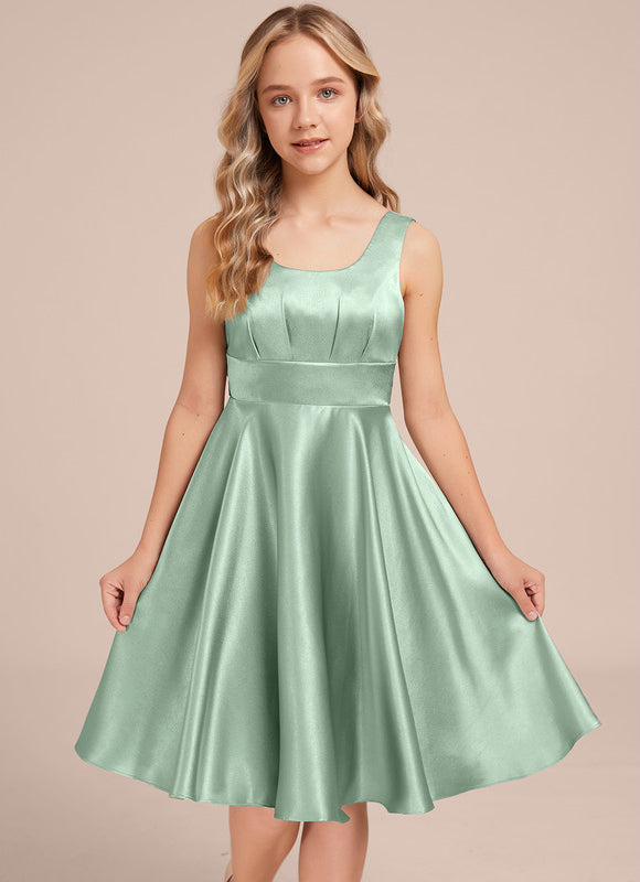 Robe Demoiselle D'Honneur Satinée Verte Douce - gallery 3