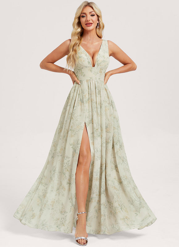 Robe Demoiselle D'Honneur Mousseline Beige - gallery 3