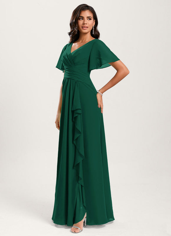 Robe Demoiselle D'Honneur À Volants Rose Pâle - gallery 3