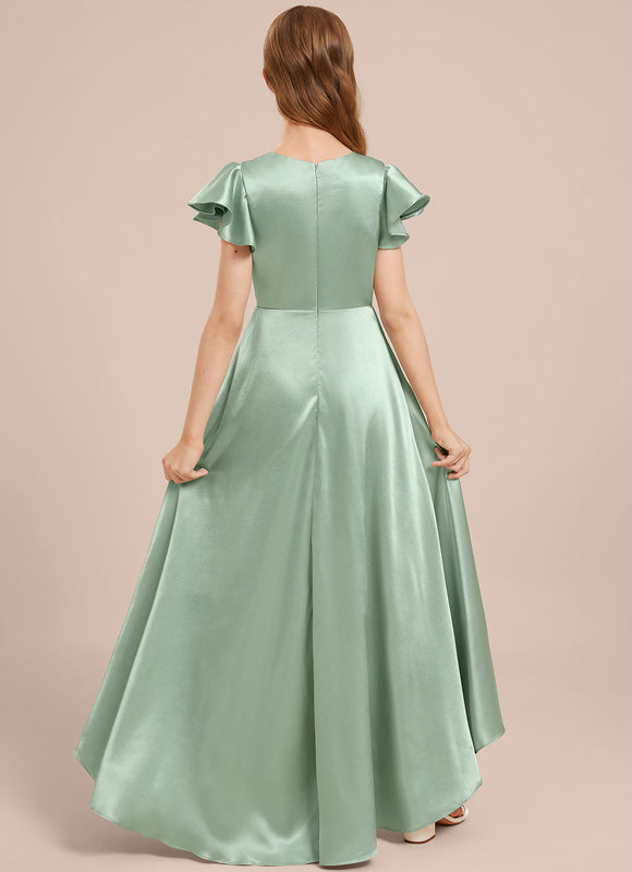 Robe Demoiselle D'Honneur Satin Ciel Ajustée - gallery 4