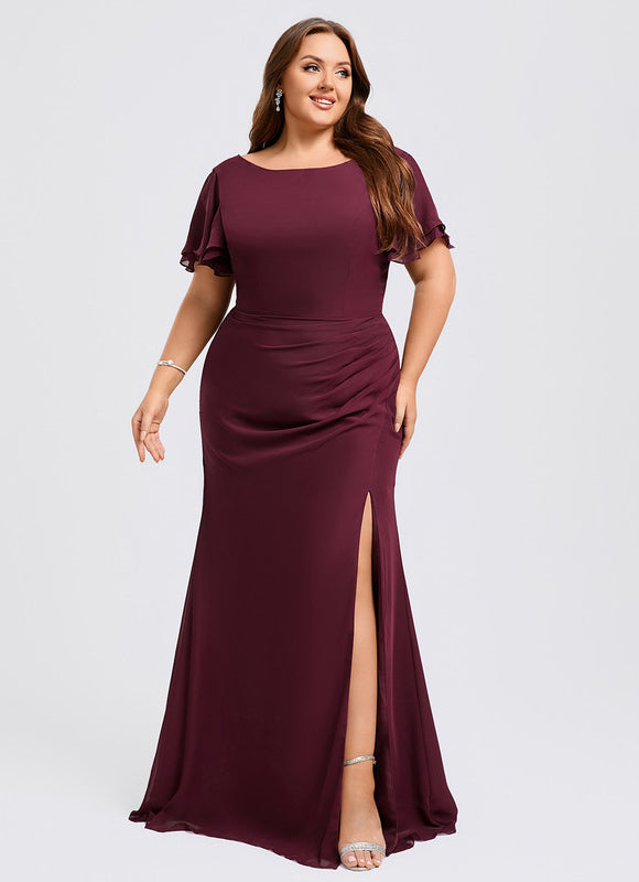 Robe Demoiselle D'Honneur Flottante Bordeaux - gallery 9