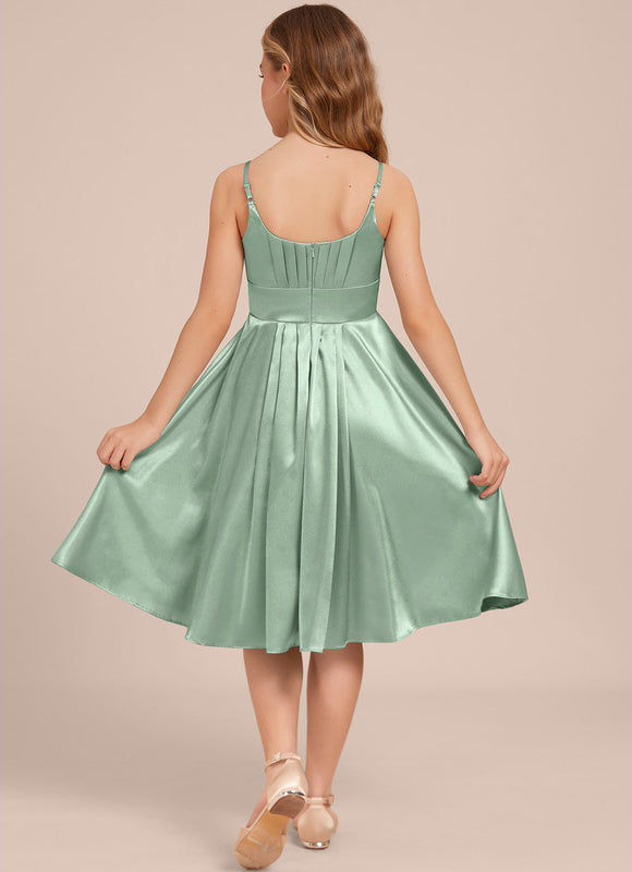 Robe Demoiselle D'Honneur Satin Vert Clair - gallery 5