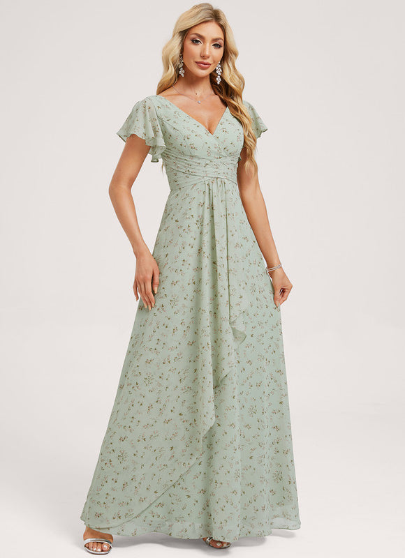 Robe Demoiselle D'Honneur À Volants Rose Pâle - gallery 2