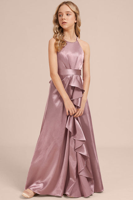 Robe Demoiselle D'Honneur Satin Lilas À Volants - gallery 3