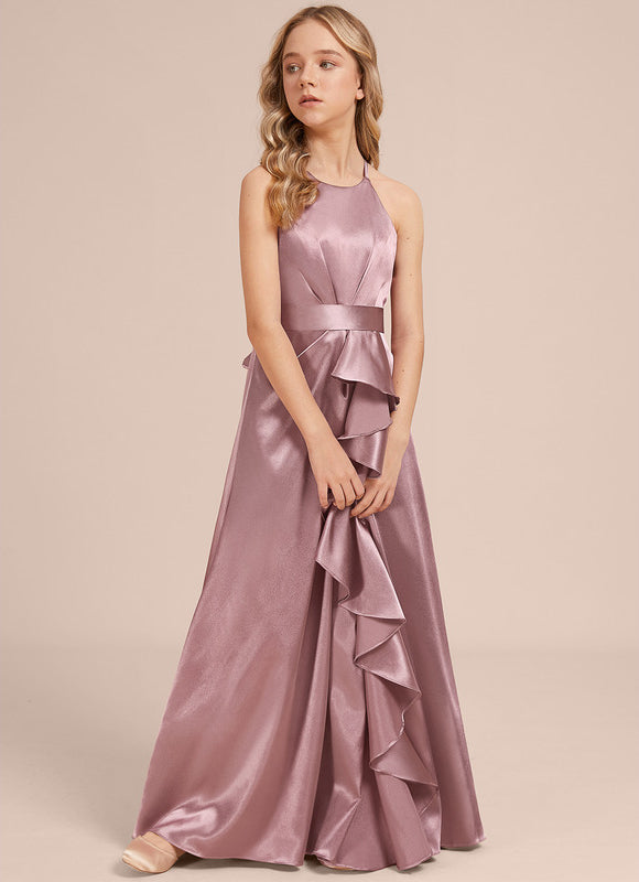 Robe Demoiselle D'Honneur Satin Lilas À Volants - gallery 3
