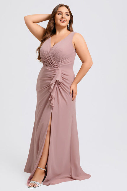 Robe Demoiselle D'Honneur Mousseline Beige - gallery 5