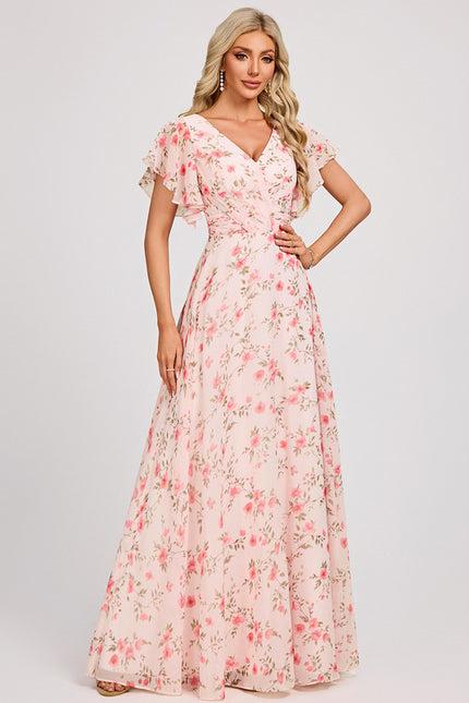 Robe Demoiselle D'Honneur À Volants Rose Pâle