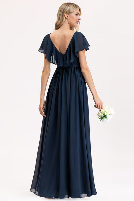 Robe Demoiselle D'Honneur Élégance Marine Flottante - gallery 7