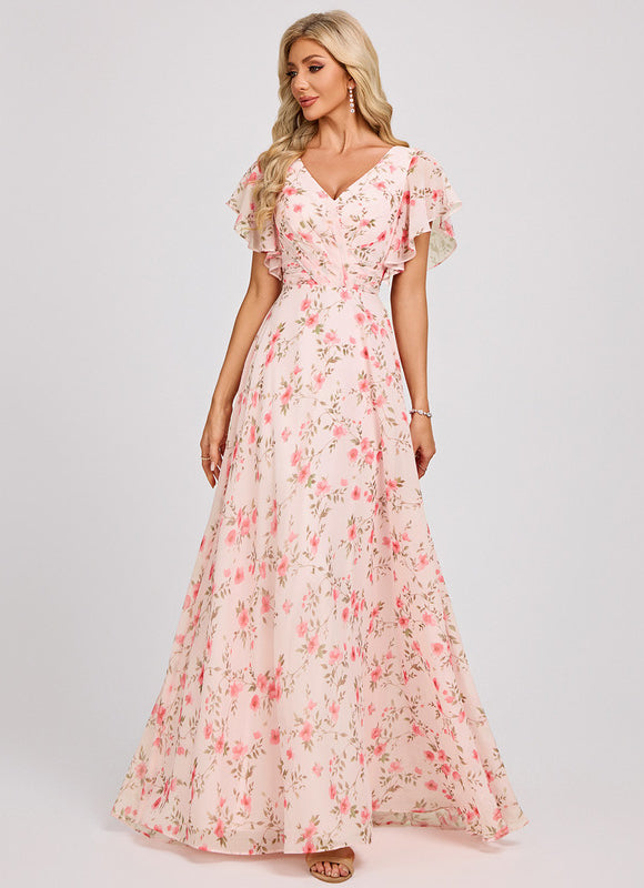 Robe Demoiselle D'Honneur À Volants Rose Pâle - gallery 1
