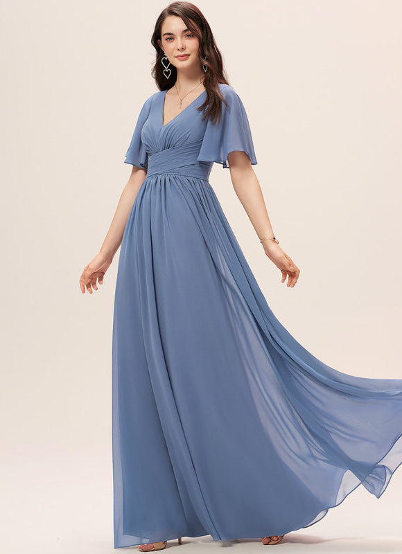 Robe Demoiselle D'Honneur À Volants Rose Pâle - gallery 2