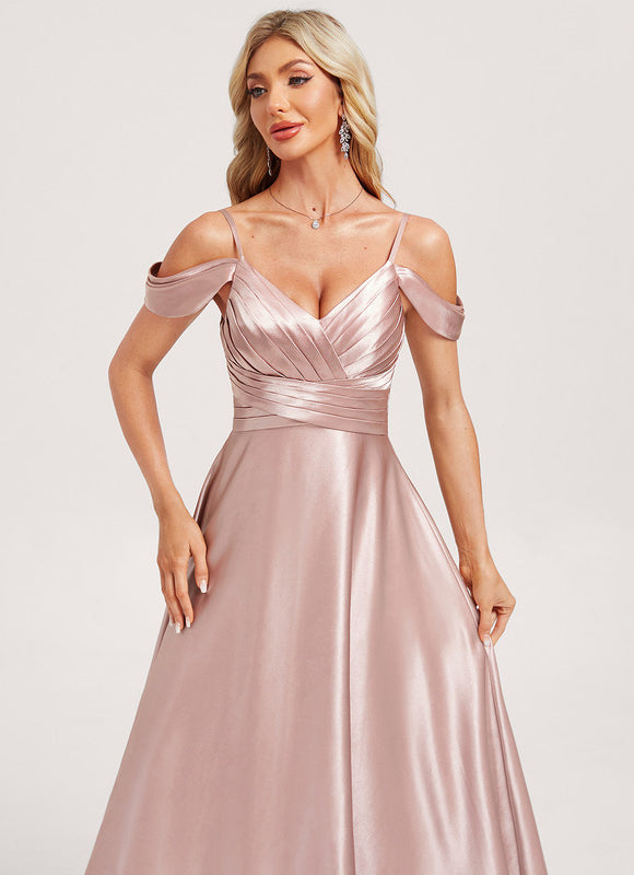 Robe Demoiselle D'Honneur Satin Rose Poudré - gallery 3