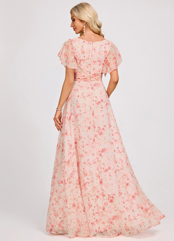 Robe Demoiselle D'Honneur À Volants Rose Pâle - gallery 5