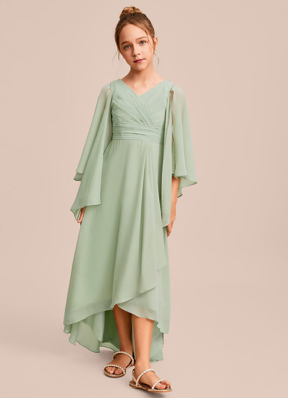 Robe Demoiselle D'Honneur Ailée Vert Pastel - gallery 2