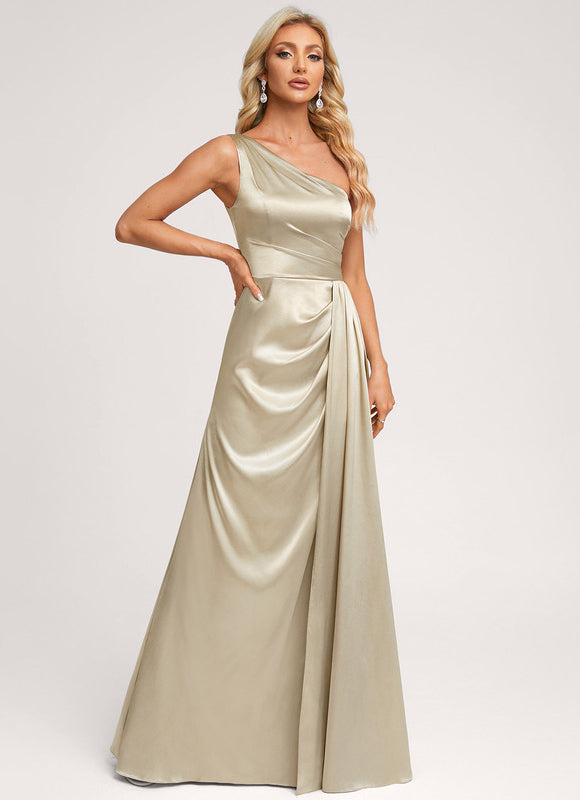 Robe Demoiselle D'Honneur Satinée Asymétrique Bleue - gallery 2