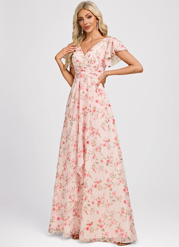 Robe Demoiselle D'Honneur À Volants Rose Pâle - gallery 3