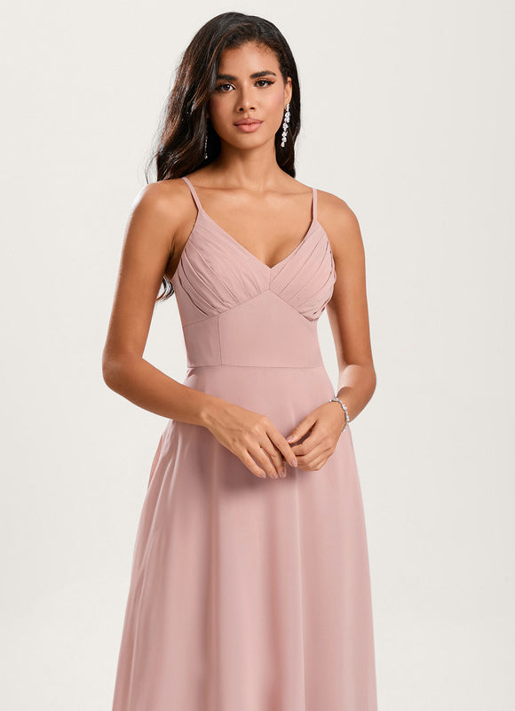 Robe Demoiselle D'Honneur À Volants Rose Pâle - gallery 5