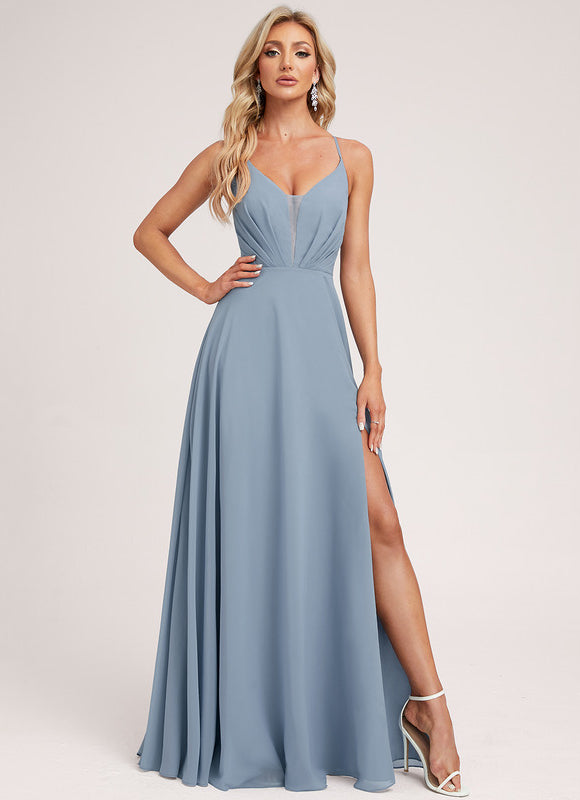 Robe Demoiselle D'Honneur Mousseline Beige - gallery 3