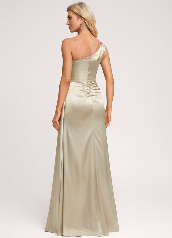 Robe Demoiselle D'Honneur Satinée Asymétrique Bleue - gallery 4