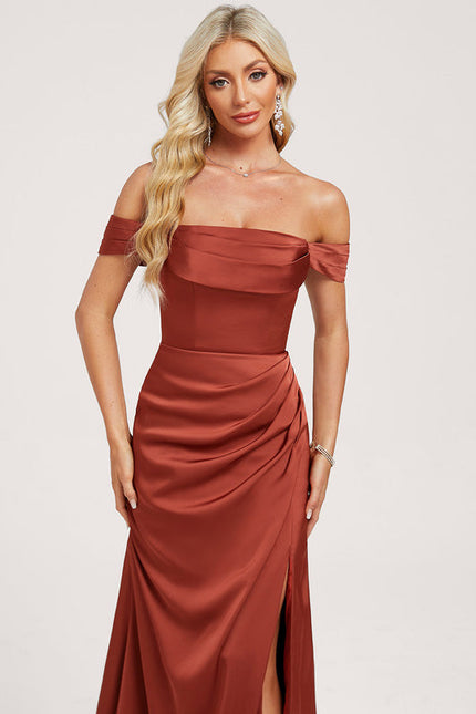 Robe Demoiselle D'Honneur Rouge Satiné Élégant - gallery 3