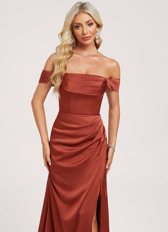 Robe Demoiselle D'Honneur Rouge Satiné Élégant - gallery 3