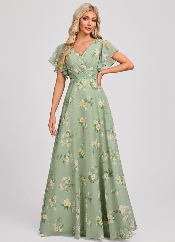 Robe Demoiselle D'Honneur À Volants Rose Pâle - gallery 1