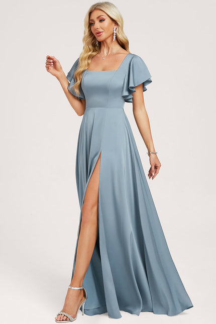 Robe Demoiselle D'Honneur Satin Aérien Bleu - gallery 2
