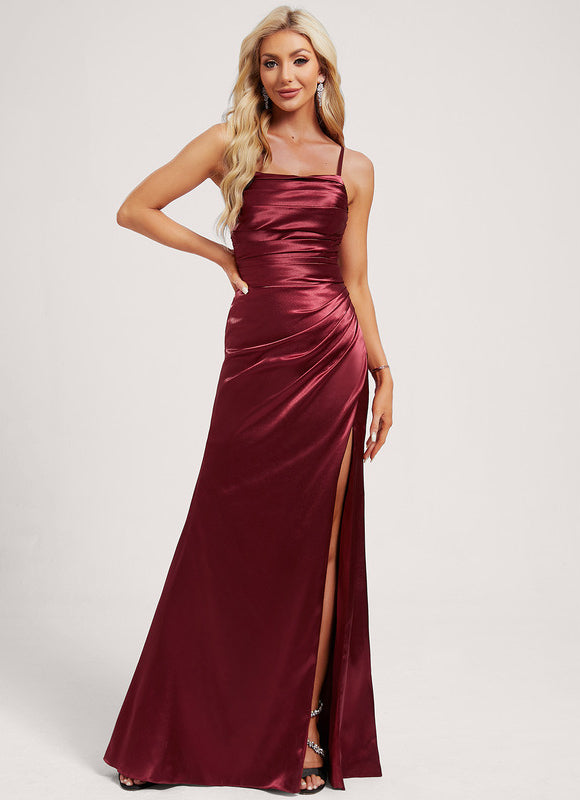 Robe Demoiselle D'Honneur Satinée Épaule Dégagée